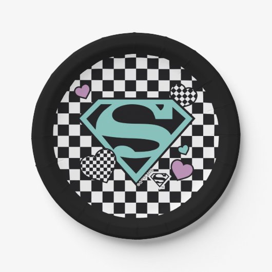 Skater Meisje Supergirl Harten S-Shield Papieren Bordje (Voorkant)
