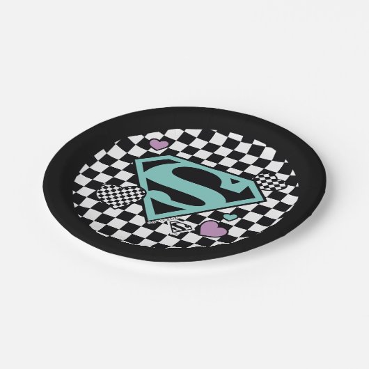 Skater Meisje Supergirl Harten S-Shield Papieren Bordje (Gekanteld)