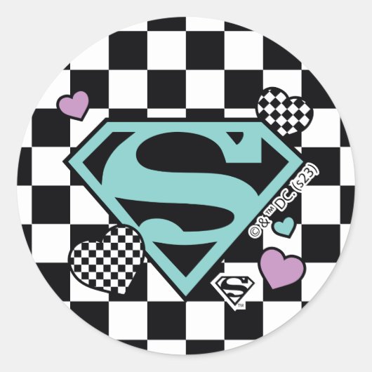 Skater Meisje Supergirl Harten S-Shield Ronde Sticker (Voorkant)