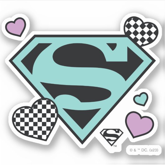 Skater Meisje Supergirl Harten S-Shield Sticker (Voorkant)