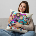 Skater Mom & Son: Vibrant Graffiti Art Pillow Kussen<br><div class="desc">Brighten up your space with this urban-style decorative pillow featuring a mom and son on a skateboard. The vibrant graffiti design makes it a perfect, trendy gift for Mother’s Day, birthdays, or family celebrations. It’s an ideal accent piece for modern living rooms, teen bedrooms, or nurseries. Technique: AI-generated and professionally...</div>