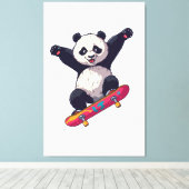 Skater Panda Canvas – Skateboarding Panda Muurkuns Afdruk (Insitu (Houten vloer))