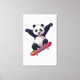 Skater Panda Canvas – Skateboarding Panda Muurkuns Afdruk