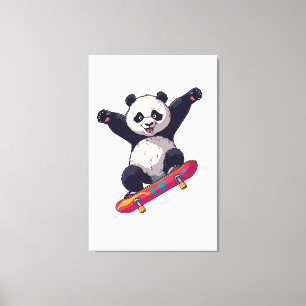 Skater Panda Canvas – Skateboarding Panda Muurkuns Afdruk