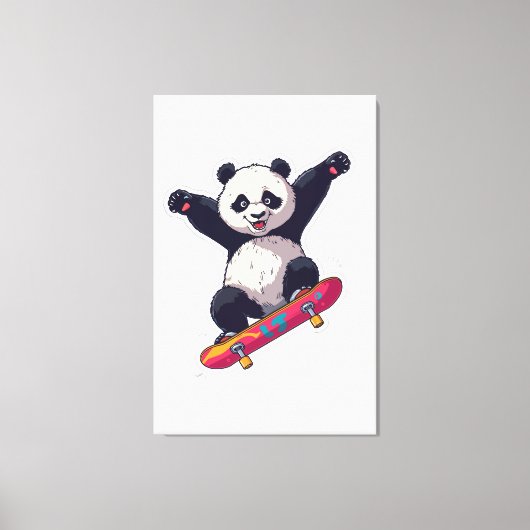 Skater Panda Canvas – Skateboarding Panda Muurkuns Afdruk (Voorkant)