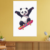 Skater Panda Canvas – Skateboarding Panda Muurkuns Afdruk (Insitu (Woonkamer))
