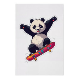Skater Panda Poster – Skateboarding Panda Muurkuns