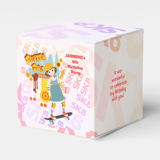 Skater Park Leuk Meisje Verjaardagsfeest Bedankdoosjes (Voorkant Zijde)