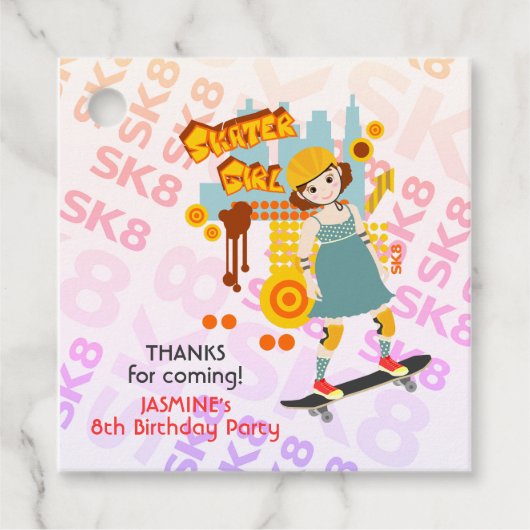 Skater Park Leuk Meisje Verjaardagsfeest Bedankjes Labels (Voorkant)