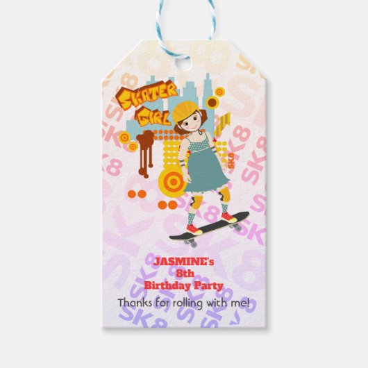 Skater Park Leuk Meisje Verjaardagsfeest Cadeaulabel (Voorkant)