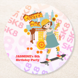 Skater Park Leuk Meisje Verjaardagsfeest Ronde Kartonnen Onderzetter