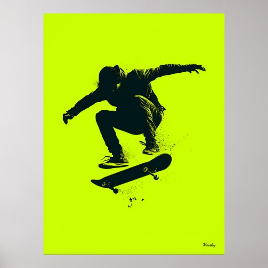 Skater Poster – Zwart Silhouet op Neon Green (Voorkant)