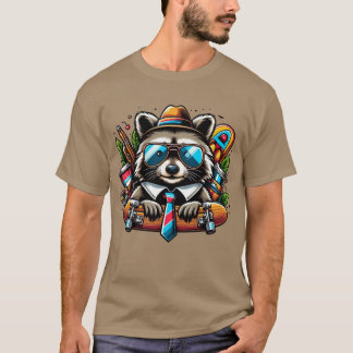 Skater Raccoon Cool Animal met rugzak en Skat T-shirt