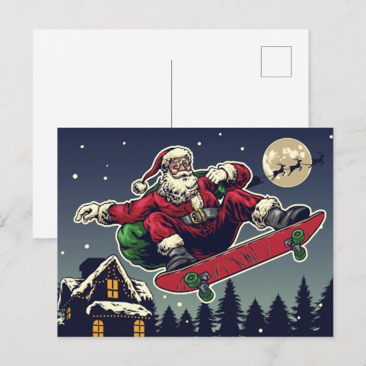 Skater Santa Briefkaart (Voorkant / Achterkant)