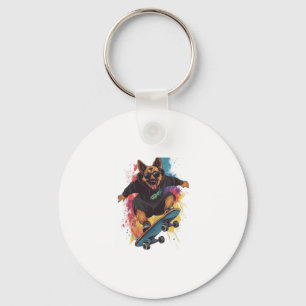 Skater Shepherd � Cool Skateboard Dog Sleutelhanger