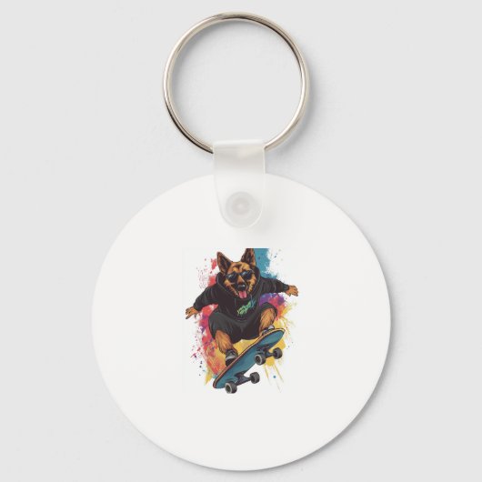 Skater Shepherd � Cool Skateboard Dog Sleutelhanger (Voorkant)