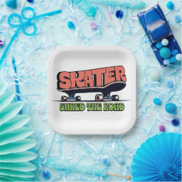 Skater Shred the Road – Retro 70s Skateboarden  Papieren Bordje