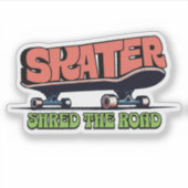 Skater Shred the Road – Retro 70s Skateboarding Sticker (Voorkant)