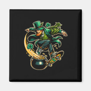 Skater St Patricks Day Skateboarden Leprechaun SK Magneet