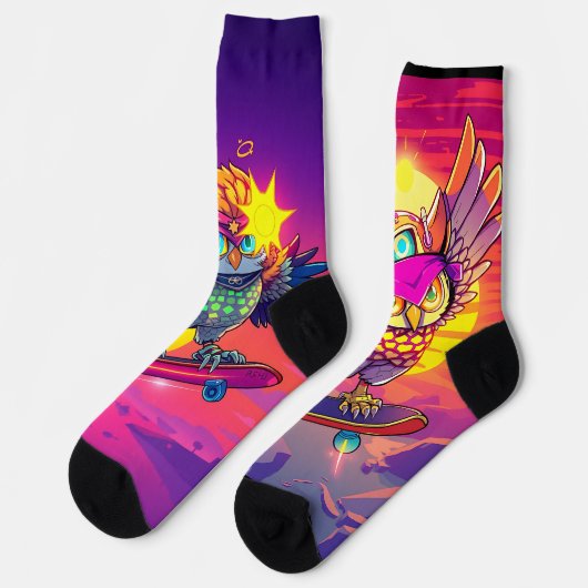 Skater Uilen – Neon Sunset Vibes & Cool Uil Energi Sokken (Links)