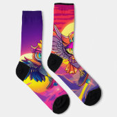 Skater Uilen – Neon Sunset Vibes & Cool Uil Energi Sokken (Rechts)