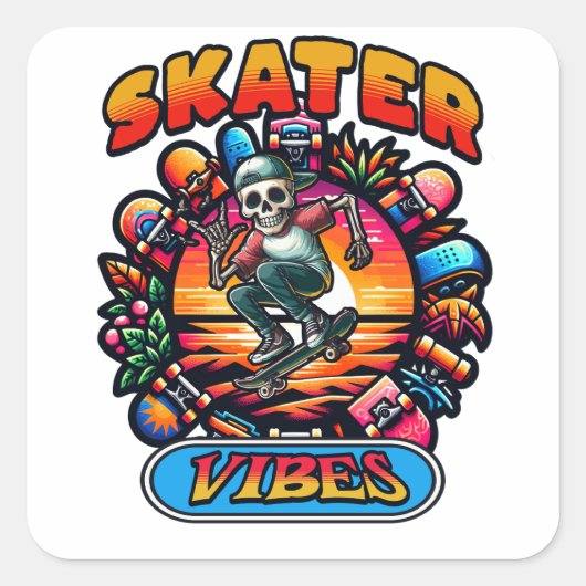 SKATER VIBES! VIERKANTE STICKER (Voorkant)