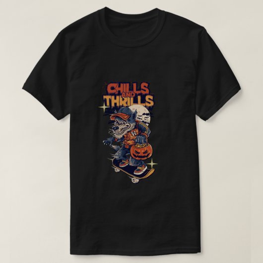 Skater Weerwolf Halloween Chills en Thrills Retro T-shirt (Design voorkant)