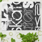 Skater; Zwarte & Donkergrijze strepen Theedoek (Gevouwen)