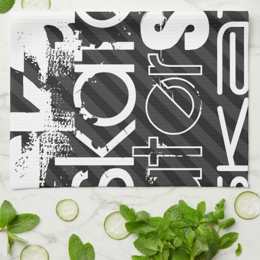 Skater; Zwarte & Donkergrijze strepen Theedoek (Gevouwen)