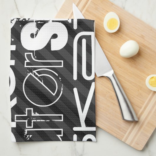 Skater; Zwarte & Donkergrijze strepen Theedoek (Quarter Fold)