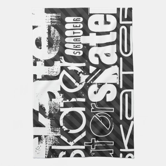 Skater; Zwarte & Donkergrijze strepen Theedoek (Verticaal)