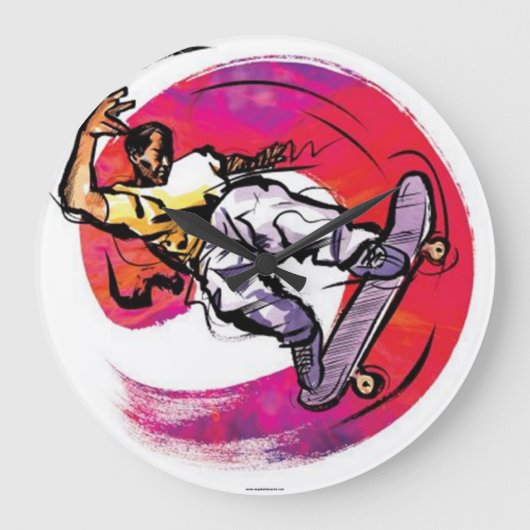 Skaterboarder met Swirl Background Wall Clock Grote Klok (Voorkant)