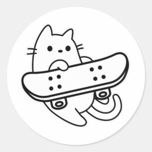 Skaterkat met skateboard ronde sticker