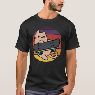 Skaterkat met Skateboard Vintage Sunset T-Shirt