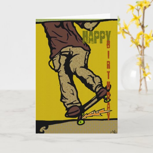 skaters2, Happy, Verjaardag Kaart (Gele Bloem)