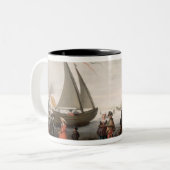 Skaters en een golffeest op het ijs tweekleurige koffiemok (Voorkant links)