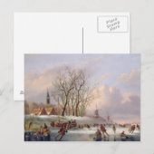 Skaters op een diepgevroren rivier vóór windmolens briefkaart (Voorkant / Achterkant)