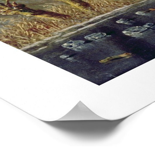 Skaters op een diepgevroren rivier vóór windmolens poster (Hoek)