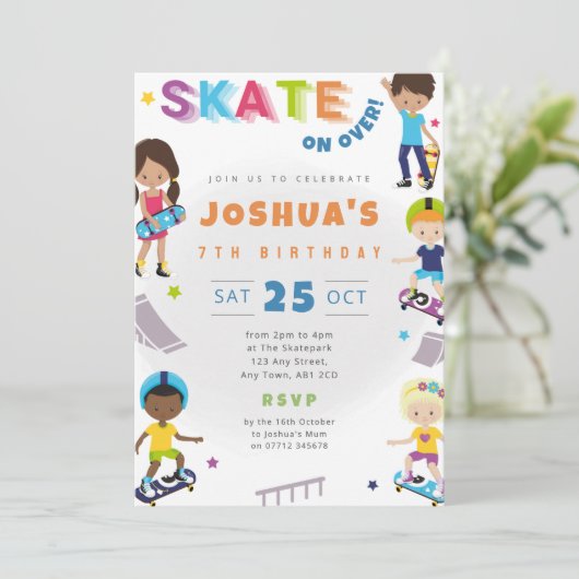 Skaters Verjaardagsfeest Uitnodiging Skatepark (Staand voorkant)