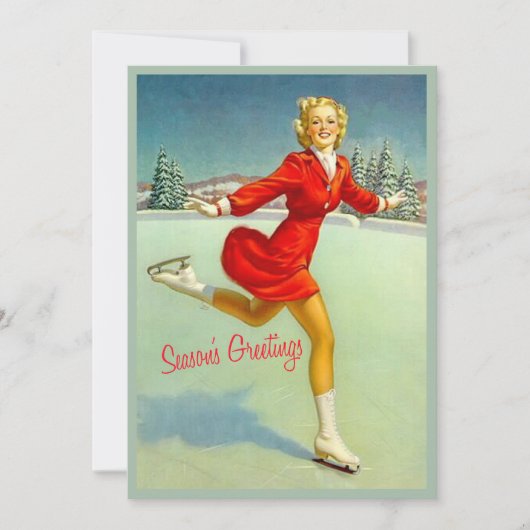 Skaters Waltz Retro kerstkaart Aangepaste Vintage (Voorkant)