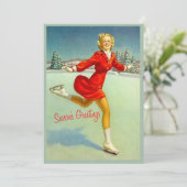 Skaters Waltz Retro kerstkaart Aangepaste Vintage (Staand voorkant)