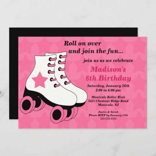 Skating Birthday Party Invitation Kaart (Voorkant / Achterkant)