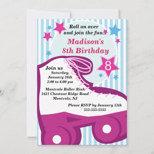 Skating Birthday Party Invitation Kaart (Voorkant)