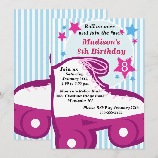 Skating Birthday Party Invitation Kaart (Voorkant / Achterkant)
