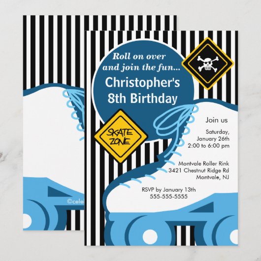 Skating Birthday Party Invitation Kaart (Voorkant / Achterkant)