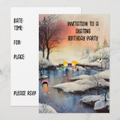 Skating Birthday Party Invite for Kids Kaart (Voorkant / Achterkant)