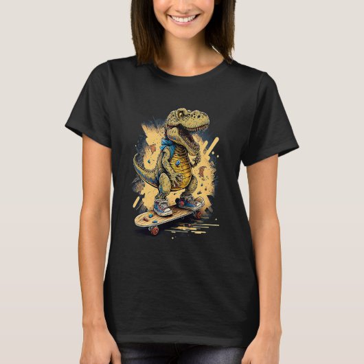 Skating Dinosaur rex on Skateboard T-shirt (Voorkant)