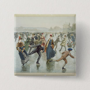 Skating, gepubliceerd door L. Prang en Co. Vierkante Button 5,1 Cm