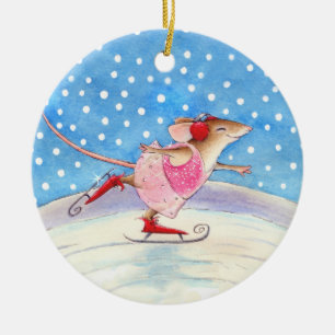 Skating Mouse Kerst of Winter ornament