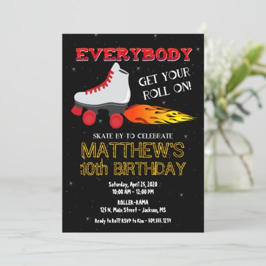 Skating Party Invitation, Roller Schaats Invitatio Kaart (Staand voorkant)